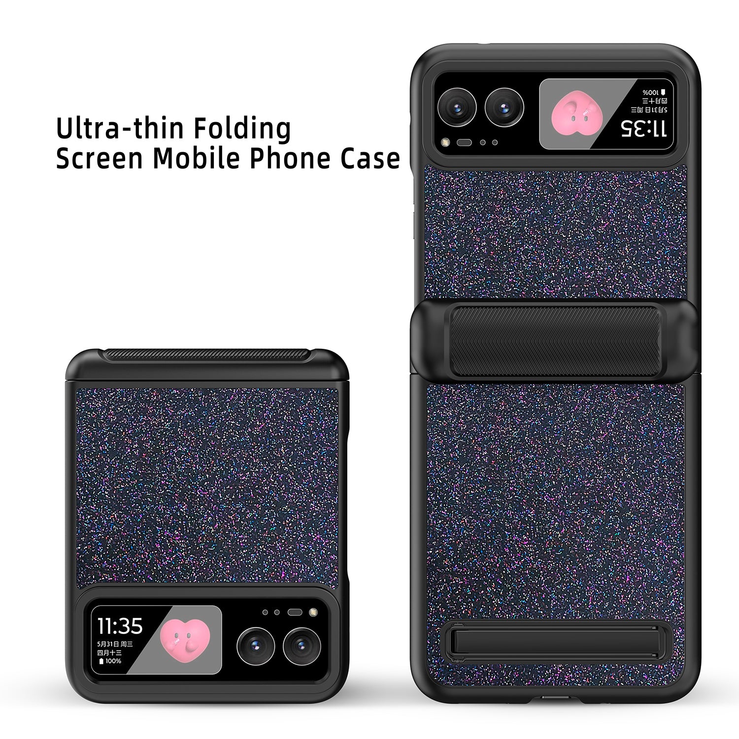 For Motorola Razr 40 5G Kickstand Phone Case Hinge Protection with Rear Screen Film - Black For Motorola Razr 40 5G Kickstand Phone Case Hinge Protection with Rear Screen Film - Black